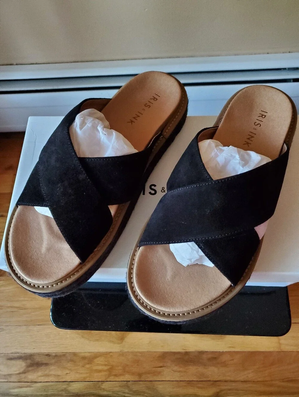 Iris And Ink Black Suede Slide Espadrille